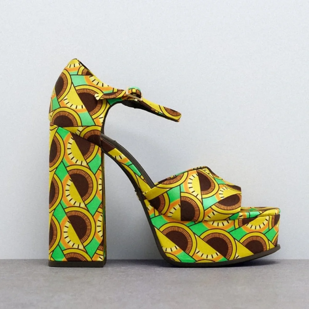 NEW! Zara African Print Platform Heels Size 41 - Picture 6 of 9